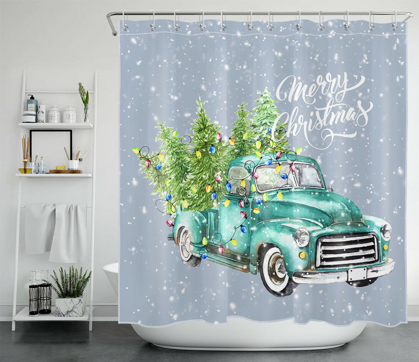 Rustic Farm Truck Fir Tree Christmas Shower Curtain - Rustic Bathroom Decor