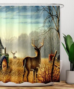Rustic Farmhouse American Barn Animal Wildlife Tractor Deer Shower Curtain
