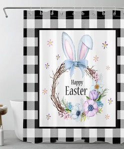 Rustic Farmhouse Black And White Checkered Happy Easter Shower Curtain With Luxury Shower Curtains