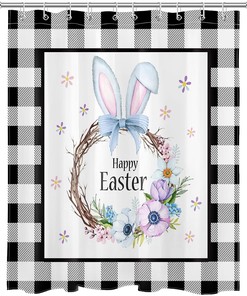 Rustic Farmhouse Black And White Checkered Happy Easter Shower Curtain With Luxury Shower Curtains
