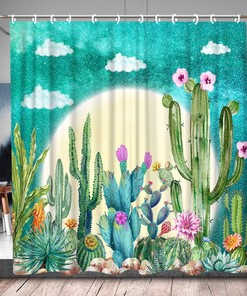 Rustic Farmhouse Desert Cactus Shower Curtain in Floral Full Moon Design 