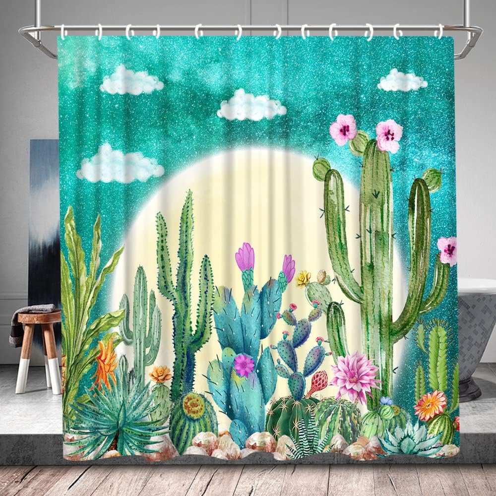 Rustic Farmhouse Desert Cactus Shower Curtain in Floral Full Moon Design