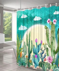 Rustic Farmhouse Desert Cactus Shower Curtain in Floral Full Moon Design