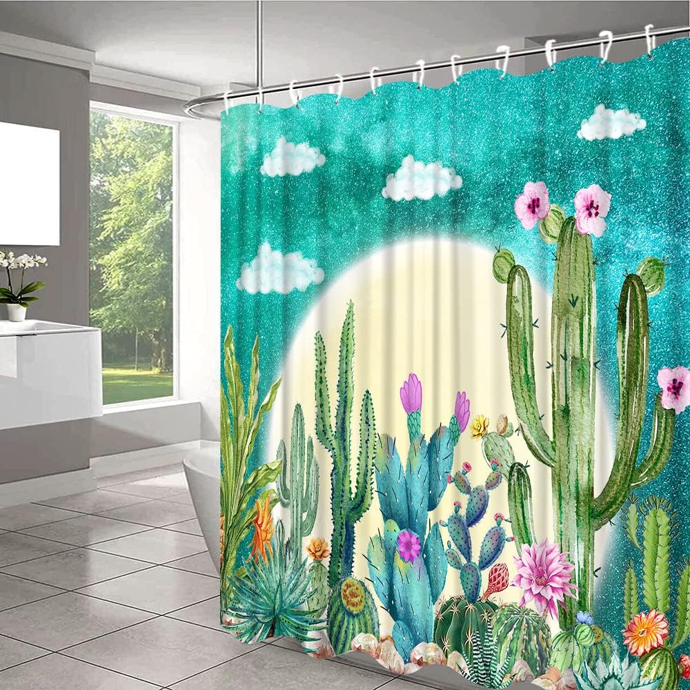 Rustic Farmhouse Desert Cactus Shower Curtain in Floral Full Moon Design