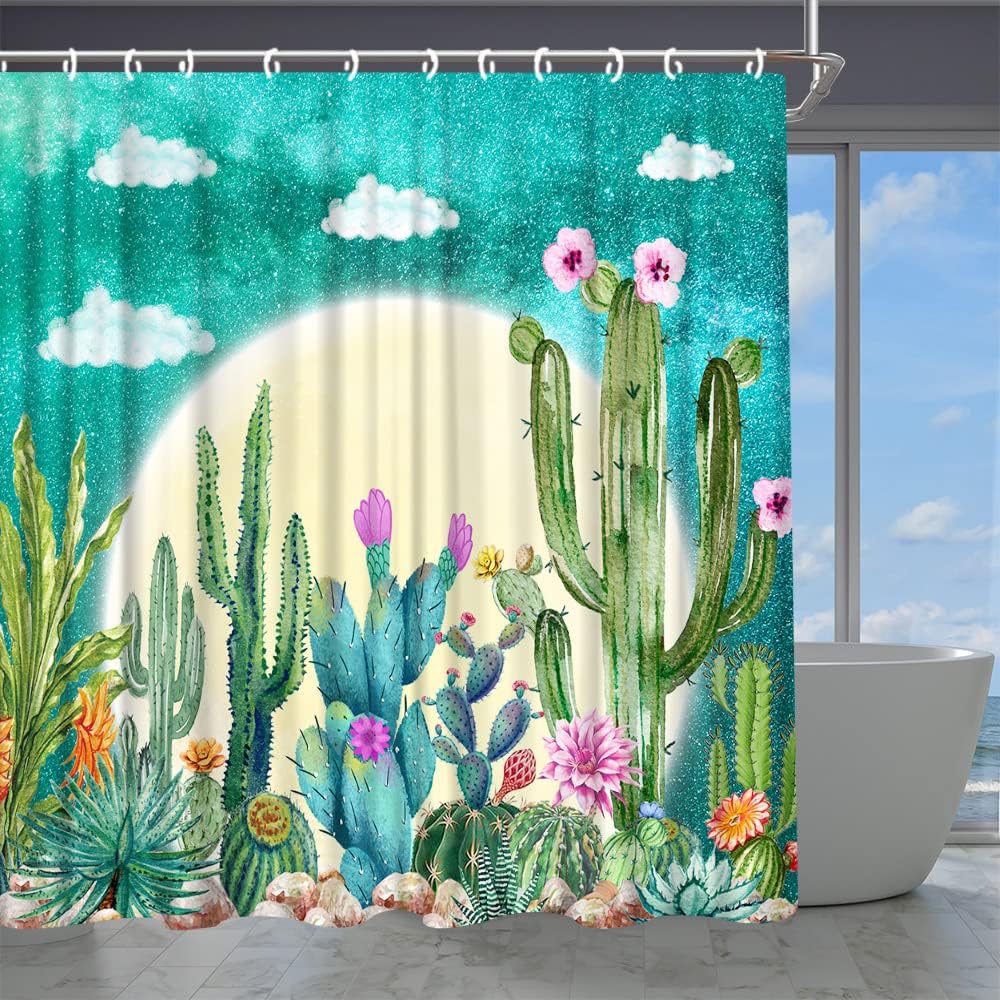 Rustic Farmhouse Desert Cactus Shower Curtain in Floral Full Moon Design