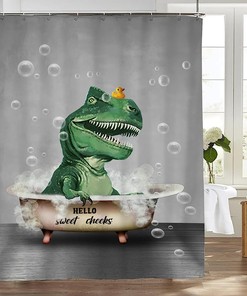 Rustic Farmhouse Dinosaur Bathtub Shower Curtain - Cute And Fun Bathroom Decor
