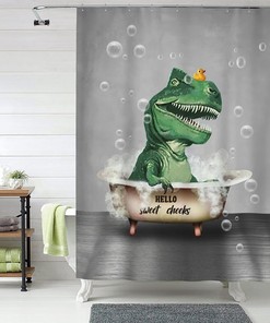 Rustic Farmhouse Dinosaur Bathtub Shower Curtain - Cute And Fun Bathroom Decor