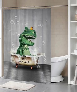 Rustic Farmhouse Dinosaur Bathtub Shower Curtain - Cute And Fun Bathroom Decor