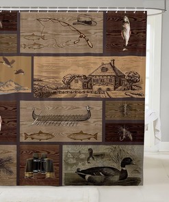 Rustic Farmhouse Fishing Shower Curtain for Kids Boys Teens Room Decor
