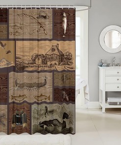 Rustic Farmhouse Fishing Shower Curtain for Kids Boys Teens Room Decor