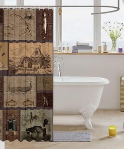 Rustic Farmhouse Fishing Shower Curtain for Kids Boys Teens Room Decor