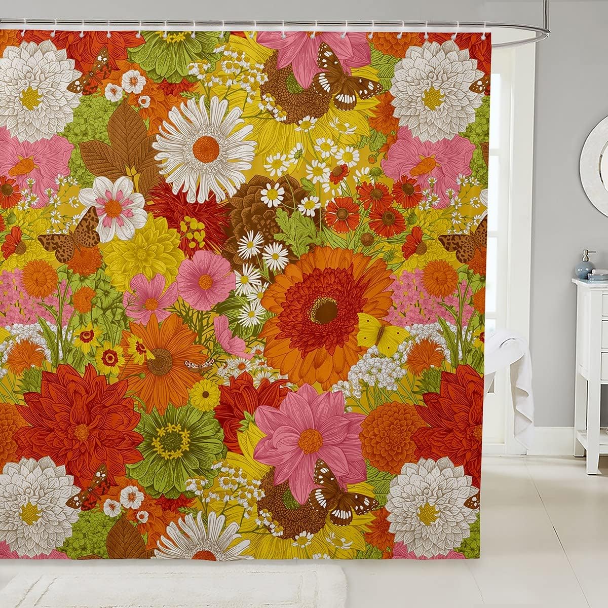 Rustic Farmhouse Floral Shower Curtain for Bathroom by Orange Daisy