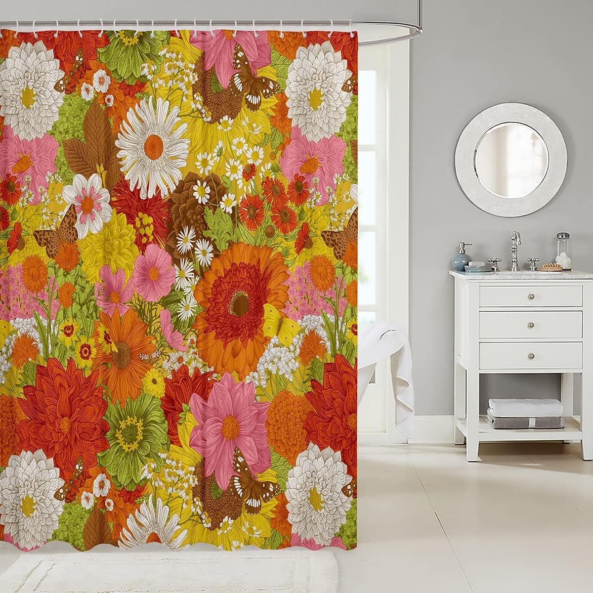 Rustic Farmhouse Floral Shower Curtain for Bathroom by Orange Daisy