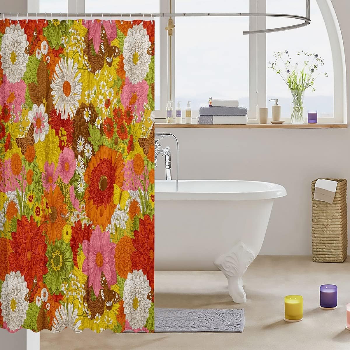 Rustic Farmhouse Floral Shower Curtain for Bathroom by Orange Daisy