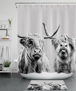 Rustic Farmhouse Highland Cow Shower Curtain for Unique and Stylish Bathroom Decor, Perfect for Wildlife Lovers
