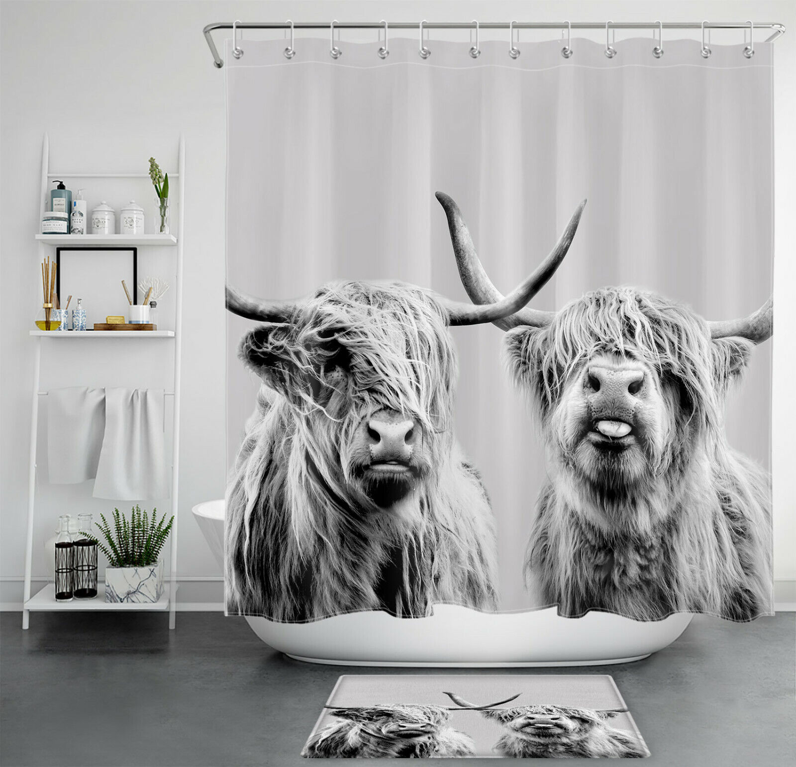 Rustic Farmhouse Highland Cow Shower Curtain for Unique and Stylish Bathroom Decor, Perfect for Wildlife Lovers