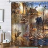 Rustic Farmhouse Lodge Print Shower Curtain, Bear Moose Woodland Bathroom Decor by VeiVian