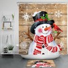 Rustic Farmhouse Planks Snowman and Cardinal Snowflake Print Shower Curtain Bathroom Decor
