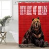 Rustic Farmhouse Red Wooden Shower Curtain with Beware of Bears Print 