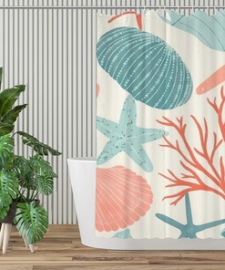 Rustic Farmhouse Seashell Bathroom Accessories Shower Curtain for Women 