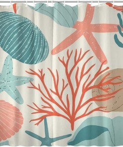 Rustic Farmhouse Seashell Bathroom Accessories Shower Curtain for Women