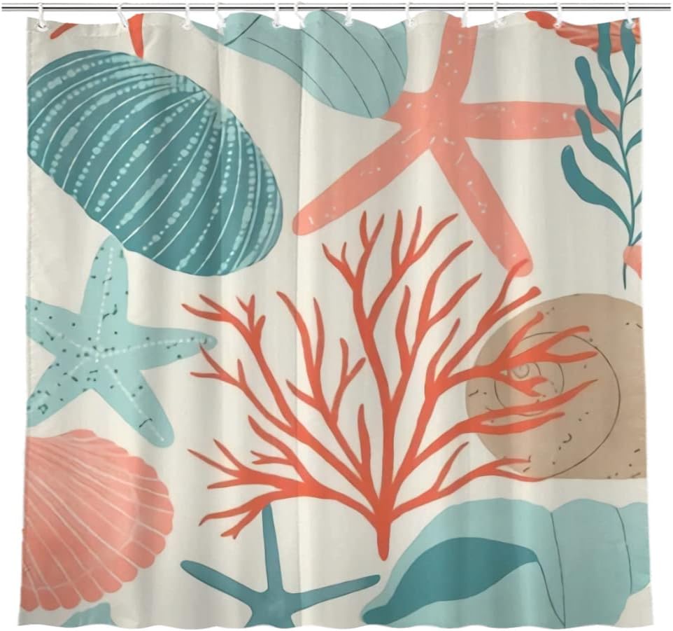 Rustic Farmhouse Seashell Bathroom Accessories Shower Curtain for Women