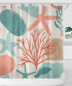 Rustic Farmhouse Seashell Bathroom Accessories Shower Curtain for Women