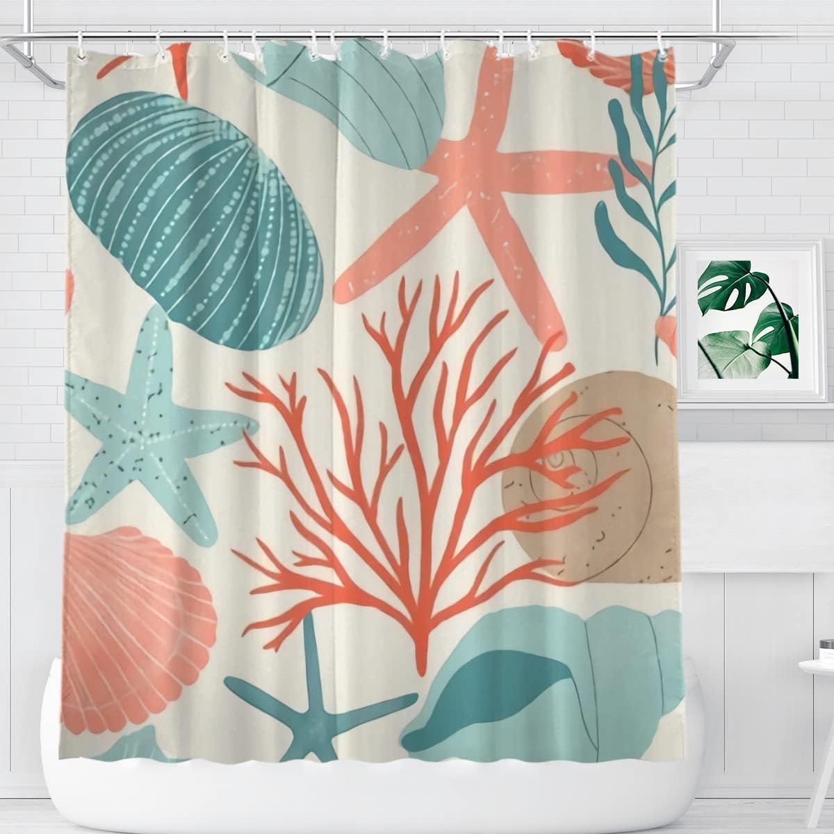 Rustic Farmhouse Seashell Bathroom Accessories Shower Curtain for Women