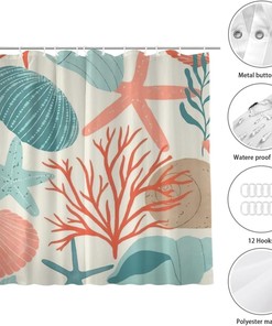 Rustic Farmhouse Seashell Bathroom Accessories Shower Curtain for Women
