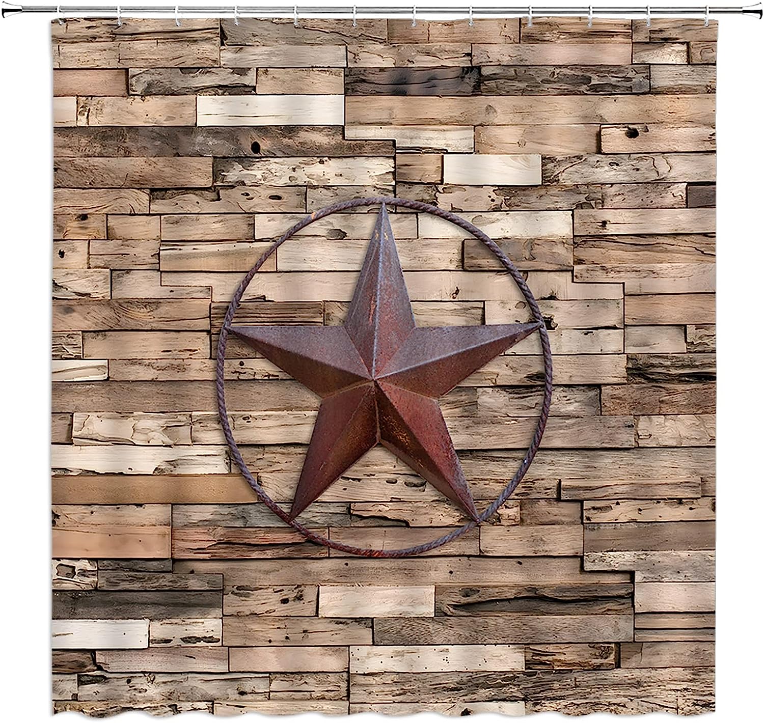 Rustic Farmhouse Shower Curtain With Vintage Barn Door And Texas Star Design - Image 2
