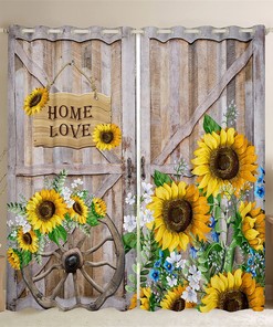 Rustic Farmhouse Style Sunflower Handmade Window Curtain Set