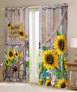 Rustic Farmhouse Style Sunflower Handmade Window Curtain Set