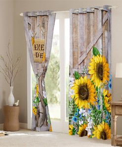 Rustic Farmhouse Style Sunflower Handmade Window Curtain Set