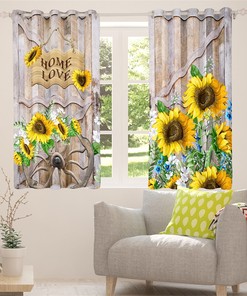 Rustic Farmhouse Style Sunflower Handmade Window Curtain Set