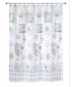 Rustic Farmhouse Themed Seashell and Ocean Life Motif Shower Curtain