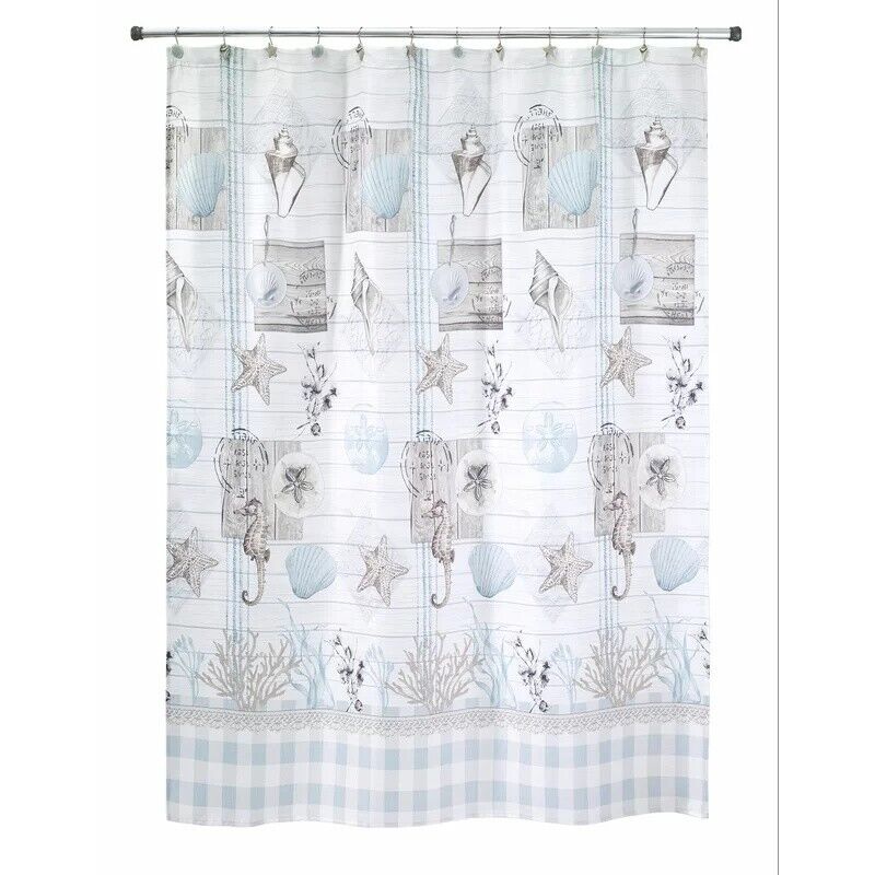 Rustic Farmhouse Themed Seashell and Ocean Life Motif Shower Curtain