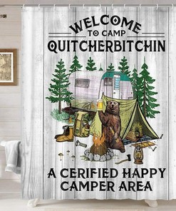 Rustic Farmhouse Tree Rv Campfire Tent Shower Curtain, Ideal For Any Camper Rv'S Bathroom