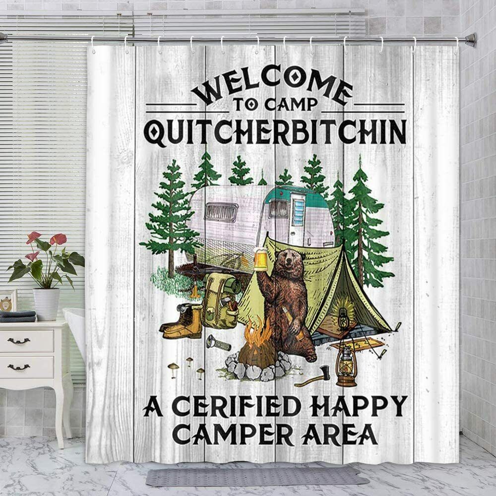 Rustic Farmhouse Tree Rv Campfire Tent Shower Curtain, Ideal For Any Camper Rv'S Bathroom - Image 2