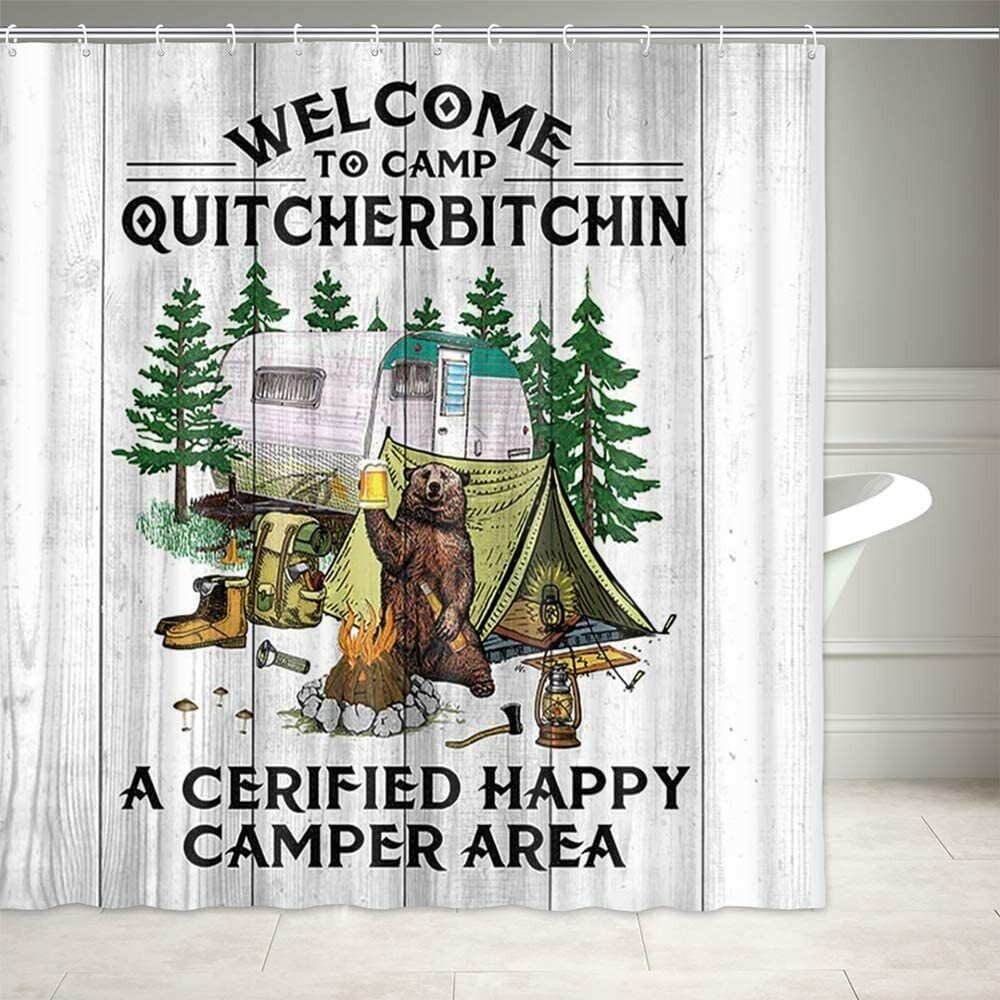 Rustic Farmhouse Tree Rv Campfire Tent Shower Curtain, Ideal For Any Camper Rv'S Bathroom - Image 3