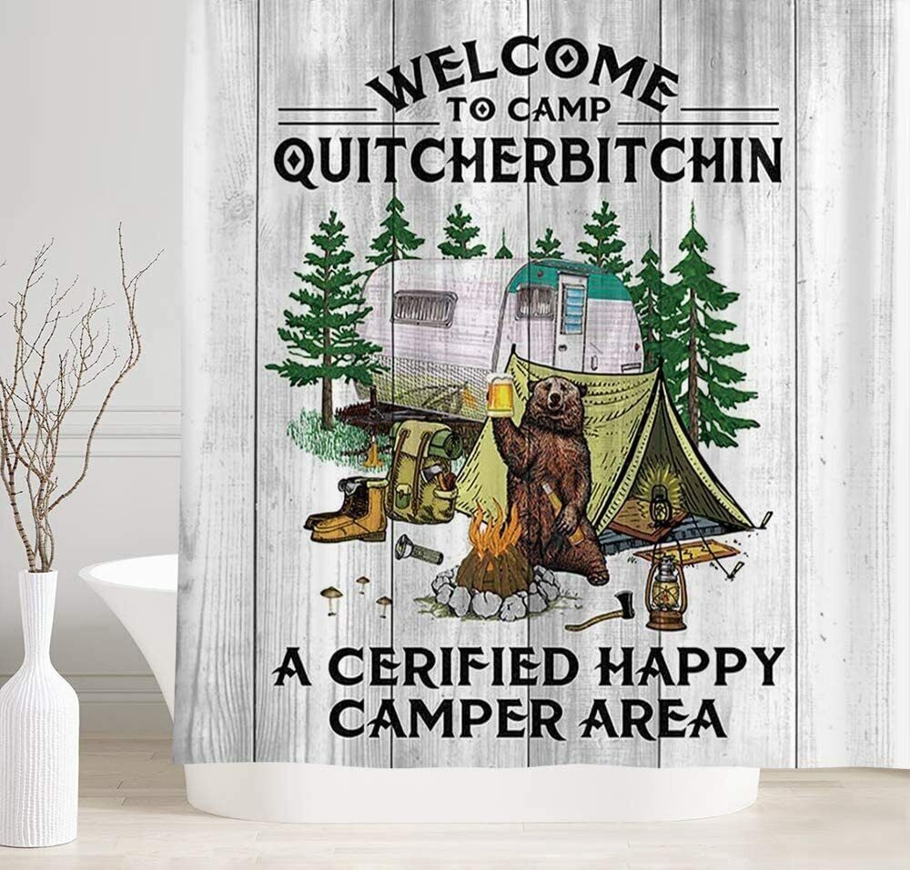 Rustic Farmhouse Tree Rv Campfire Tent Shower Curtain, Ideal For Any Camper Rv'S Bathroom - Image 4