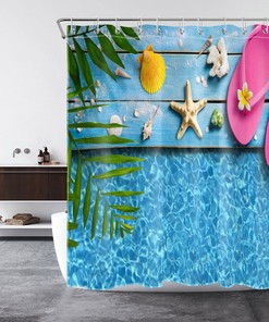 Rustic Flip Flop Ocean Shower Curtain in Tropical Board Design