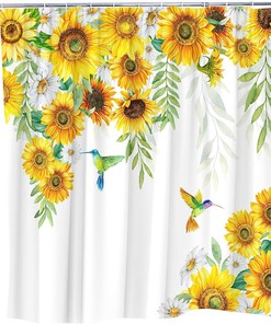 Rustic Floral Shower Curtain with Green Vine Leaves and Yellow Flowers for Bathtub Decor