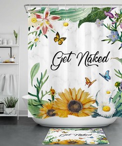 Rustic Floral Sunflower Butterfly Shower Set - Inspirational Bathroom Decor