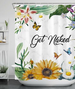 Rustic Floral Sunflower Butterfly Shower Set - Inspirational Bathroom Decor