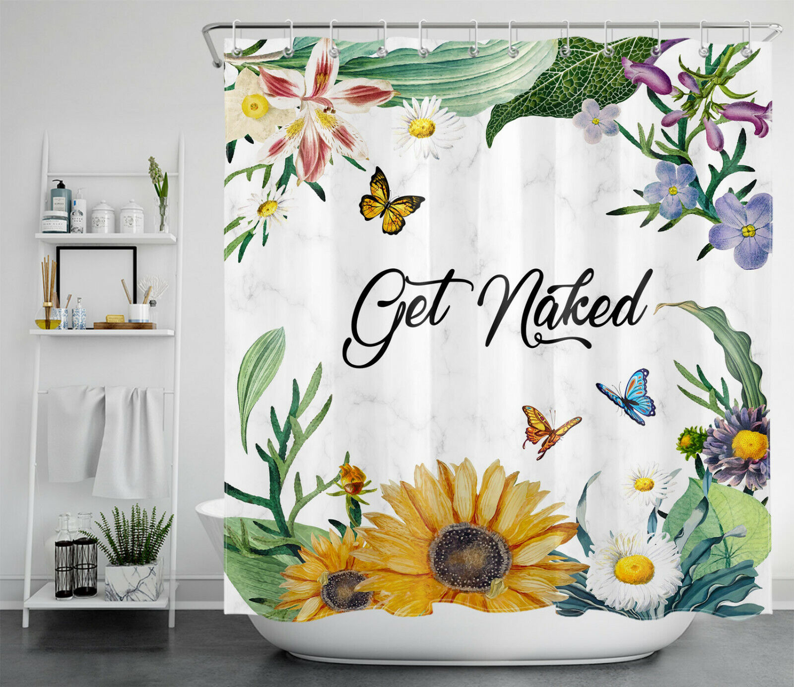 Rustic Floral Sunflower Butterfly Shower Set - Inspirational Bathroom Decor