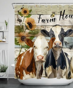 Rustic Floral Sunflower Cow Shower Curtain for a Farmhouse Bathroom Makeover