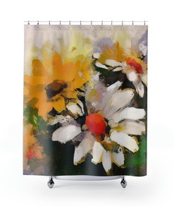 Rustic Floral Watercolour Print Shower Curtain for Farmhouse Bathroom Decor, 72x72 - Unique Shower Curtains
