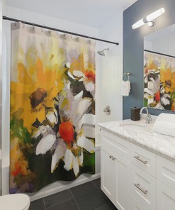 Rustic Floral Watercolour Print Shower Curtain for Farmhouse Bathroom Decor, 72x72 - Unique Shower Curtains