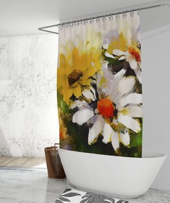 Rustic Floral Watercolour Print Shower Curtain for Farmhouse Bathroom Decor, 72x72 - Unique Shower Curtains
