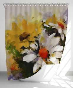 Rustic Floral Watercolour Print Shower Curtain for Farmhouse Bathroom Decor, 72x72 - Unique Shower Curtains